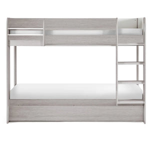 Mars Grey Oak Wooden Bunk Bed with Pull-Out Trundle & Storage Shelving