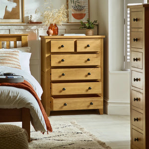 Julian Bowen Marlborough Oak 4+2 Drawer Chest – Solid White Oak & Oak Veneers Bedroom Storage Unit with Waxed Finish