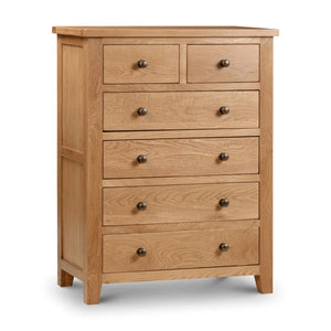 Julian Bowen Marlborough Oak 4+2 Drawer Chest – Solid White Oak & Oak Veneers Bedroom Storage Unit with Waxed Finish