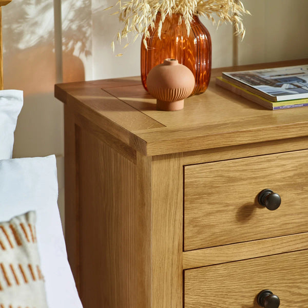 Julian Bowen Marlborough Oak 4+2 Drawer Chest – Solid White Oak & Oak Veneers Bedroom Storage Unit with Waxed Finish