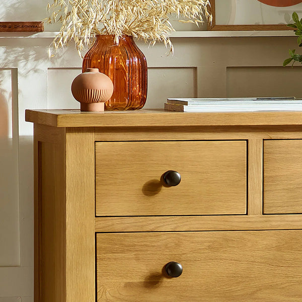 Julian Bowen Marlborough Oak 4+2 Drawer Chest – Solid White Oak & Oak Veneers Bedroom Storage Unit with Waxed Finish