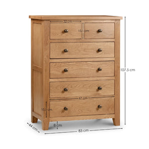 Julian Bowen Marlborough Oak 4+2 Drawer Chest – Solid White Oak & Oak Veneers Bedroom Storage Unit with Waxed Finish