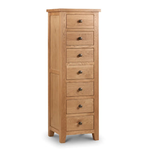 Julian Bowen Marlborough Oak 7 Drawer Narrow Chest – Solid White Oak & Oak Veneers, Waxed Finish Bedroom Storage Unit