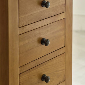 Julian Bowen Marlborough Oak 7 Drawer Narrow Chest – Solid White Oak & Oak Veneers, Waxed Finish Bedroom Storage Unit