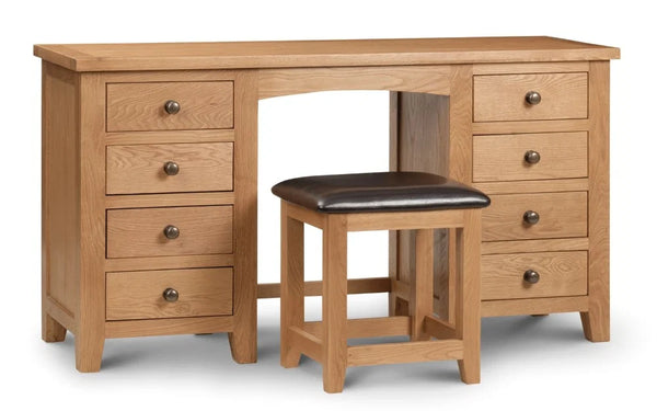 Julian Bowen Marlborough Oak Twin Pedestal Dressing Table with 7 Drawers – Solid Oak & Oak Veneers