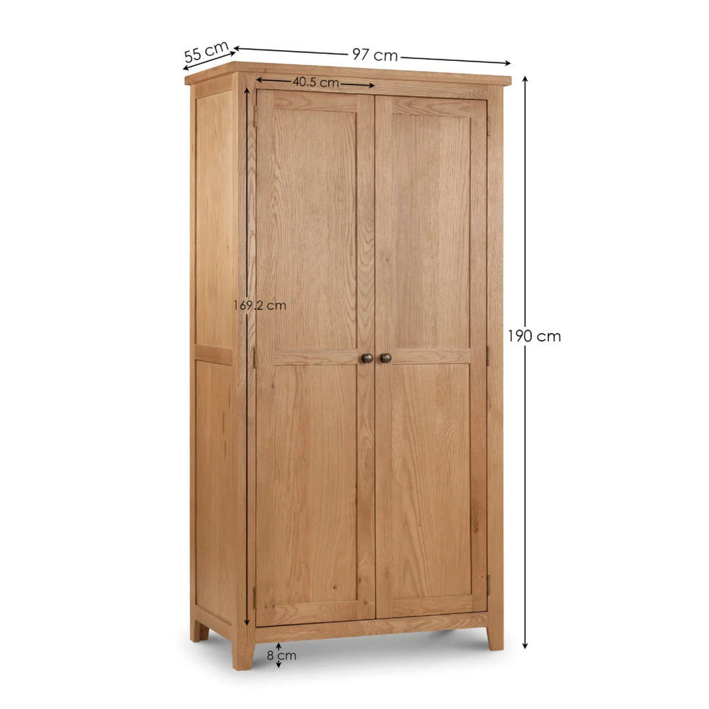 Julian Bowen Marlborough White Oak 2 Door Wardrobe with Internal Shelf & Waxed Finish