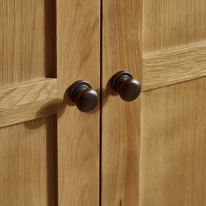 Julian Bowen Marlborough 3 Door Oak Wardrobe with Hanging Rail & Shelving Storage – Solid White Oak & Oak Veneers – Waxed Finish – 142cm