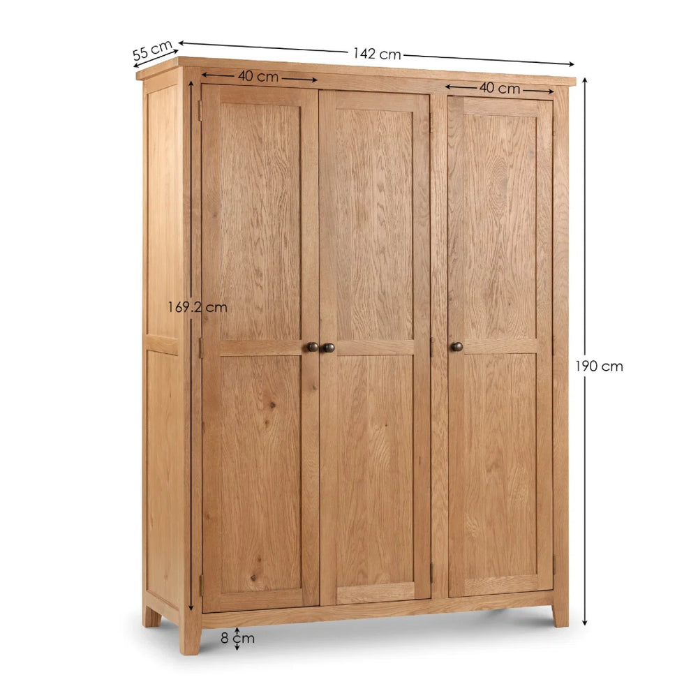 Julian Bowen Marlborough White Oak 3 Door Wardrobe with Hanging Rail & Shelving