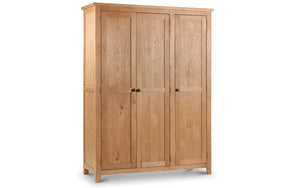 Julian Bowen Marlborough 3 Door Oak Wardrobe with Hanging Rail & Shelving Storage – Solid White Oak & Oak Veneers – Waxed Finish – 142cm
