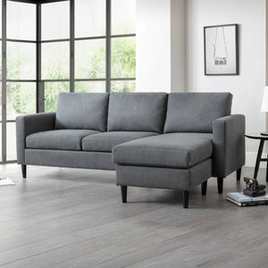 Julian Bowen Marant Modular Corner Sofa in Forge Grey Linen Fabric with Reversible Chaise & Ottoman