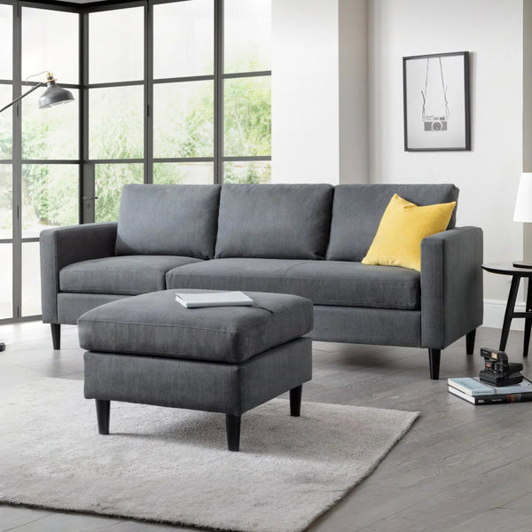 Julian Bowen Marant Modular Corner Sofa in Forge Grey Linen Fabric with Reversible Chaise & Ottoman