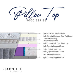 Capsule 3000 Pocket Spring Pillow Top Mattress with Breathable Tencel Fabric, Medium-Firm Orthopaedic Support & Luxury Comfort