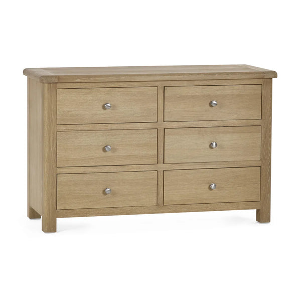 Memphis Limed Oak 6 Drawer Wide Chest of Drawers with Interchangeable Silver Handles