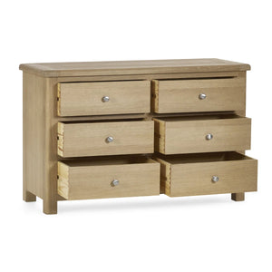 Memphis Limed Oak 6 Drawer Wide Chest of Drawers with Interchangeable Silver Handles