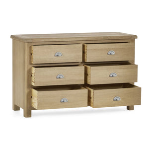 Memphis Limed Oak 6 Drawer Wide Chest of Drawers with Interchangeable Silver Handles