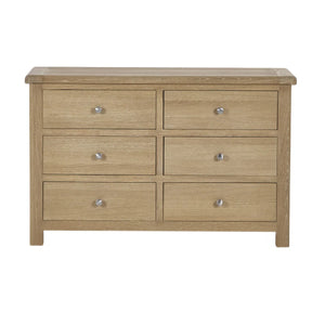 Memphis Limed Oak 6 Drawer Wide Chest of Drawers with Interchangeable Silver Handles