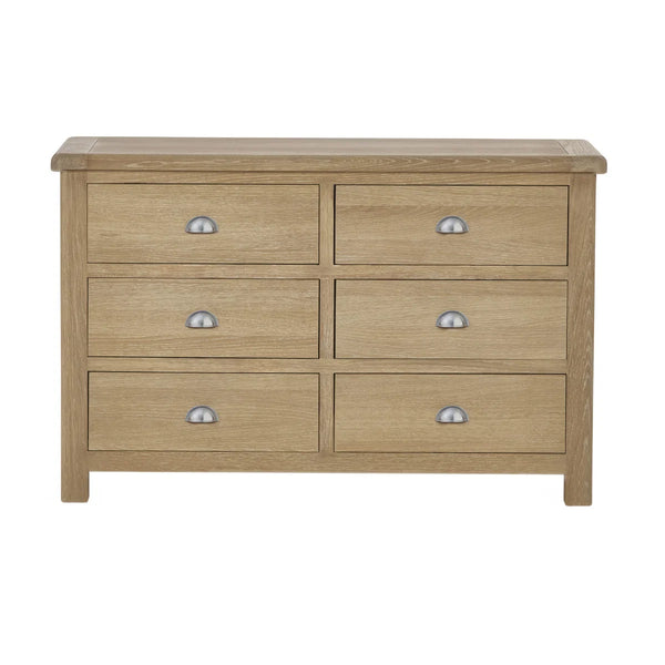 Memphis Limed Oak 6 Drawer Wide Chest of Drawers with Interchangeable Silver Handles