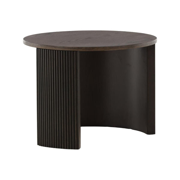 Bristol Sofa Table – Mocca Veneer, Round Coffee Table with Ribbed Wood Frame, 45 cm Height, Mmilo Venture Home Collection