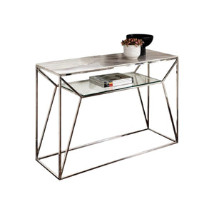 Marble Glass Console Table with Shelf