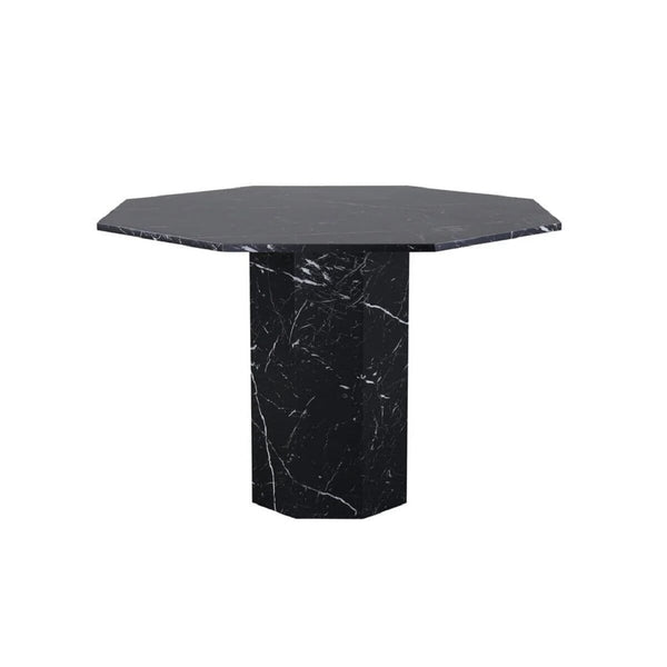 Marbs Round Dining Table | Black Marble Patterned MDF & Smoke Glass