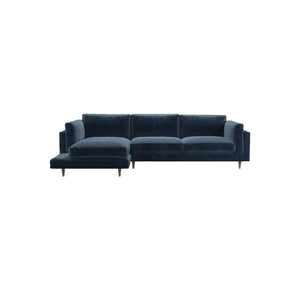 Bluebell Classic Chaise Sofa UK with wooden legs and feather cushions in traditional living room