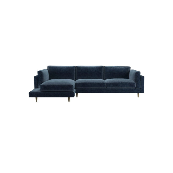 Bluebell Classic Chaise Sofa UK with wooden legs and feather cushions in traditional living room