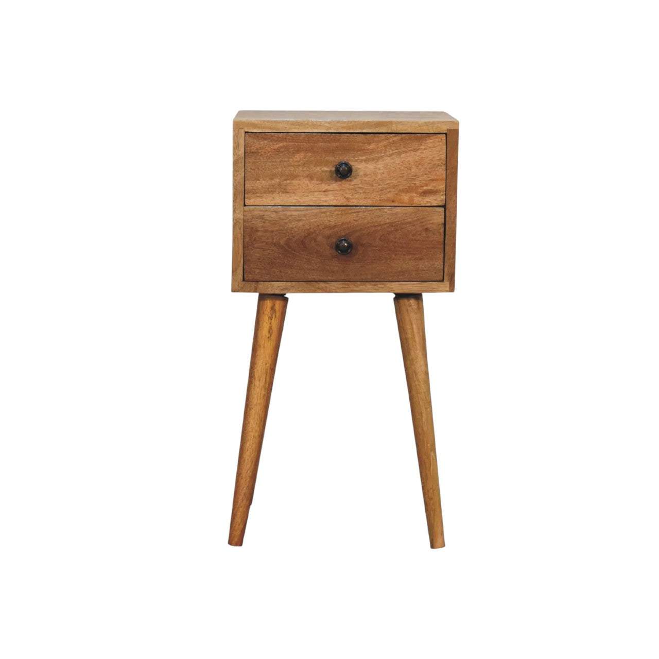 Mini 2 Drawer Oak ish Bedside Table Solid Mango Wood
