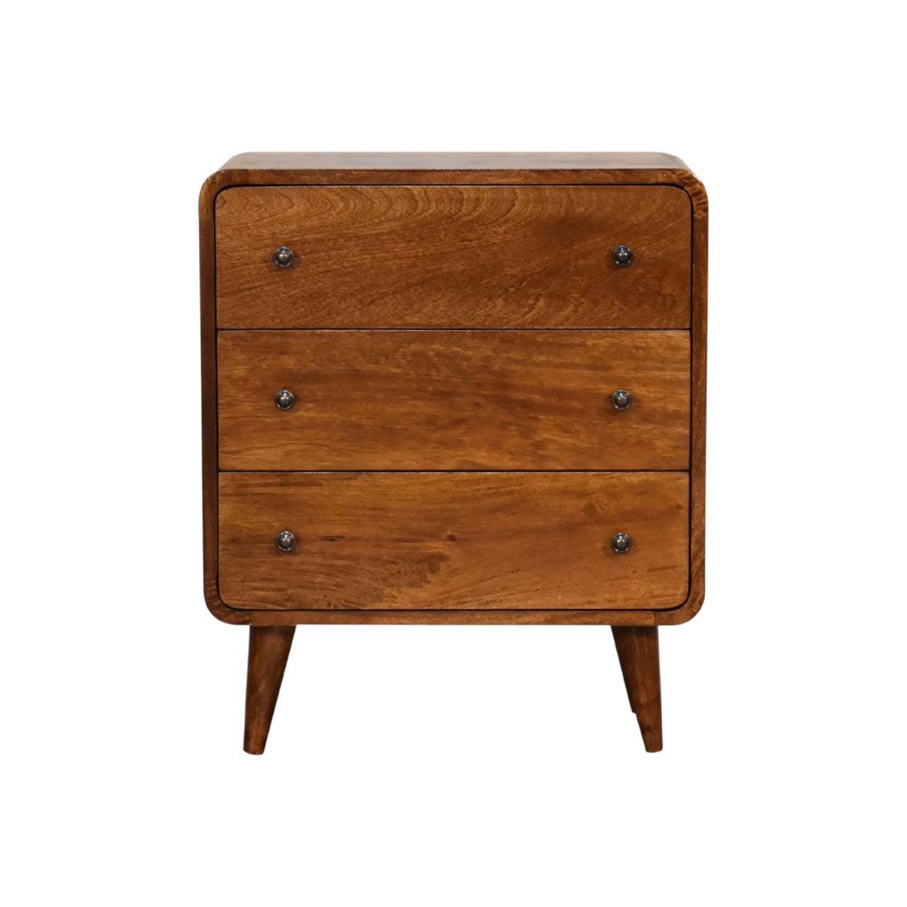 Mini Curved Chestnut Chest Drawers – Solid Mango Wood Storage Unit
