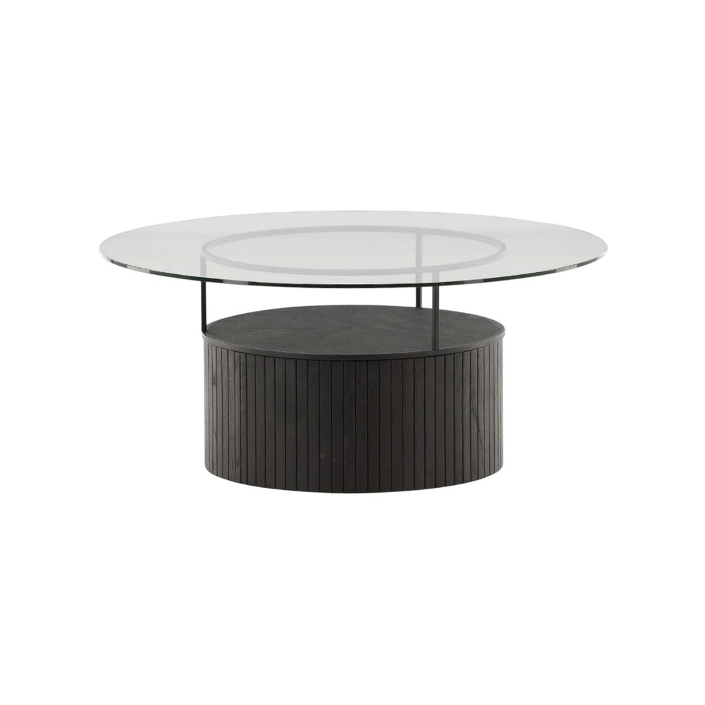 Mmilo Bovall Sofa Table, Black, 90cm | Glass Top with Ash & Metal Frame