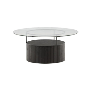 Mmilo Bovall Sofa Table, Black, 90cm | Glass Top with Ash & Metal Frame