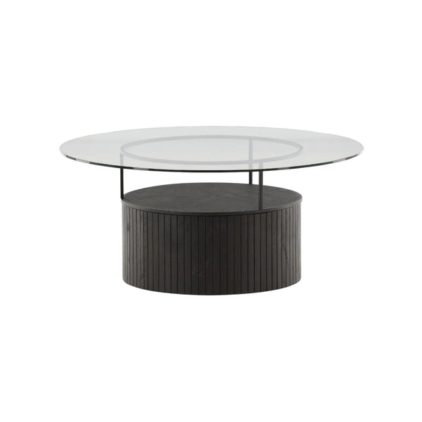 Mmilo Bovall Sofa Table, Black, 90cm | Glass Top with Ash & Metal Frame