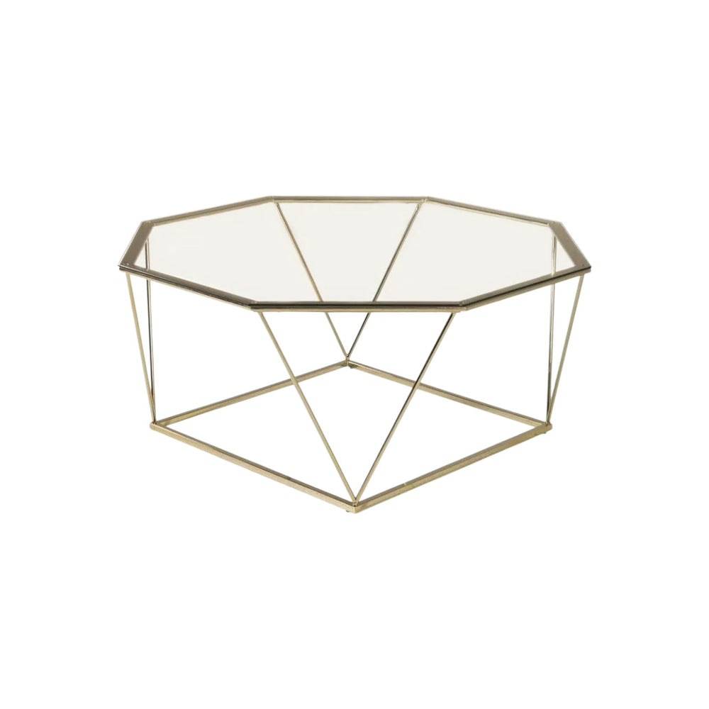 Mmilo Österlen Octagonal Sofa Table 100 cm | Gold Steel Frame with Glass Top, Modern Coffee Table