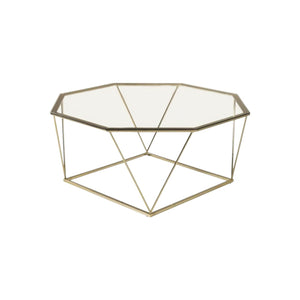 Mmilo Österlen Octagonal Sofa Table 100 cm | Gold Steel Frame with Glass Top, Modern Coffee Table
