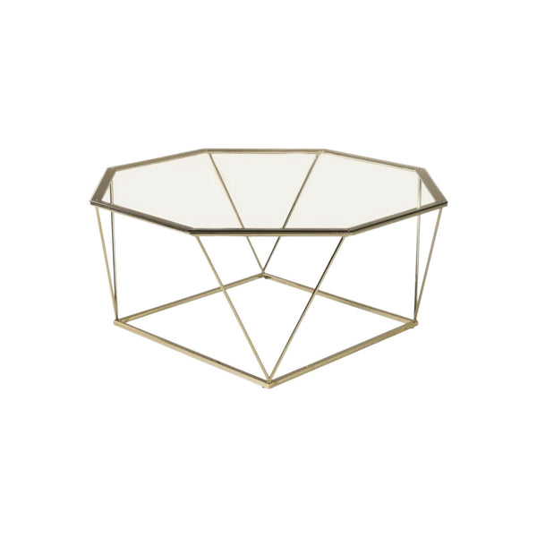 Mmilo Österlen Octagonal Sofa Table 100 cm | Gold Steel Frame with Glass Top, Modern Coffee Table