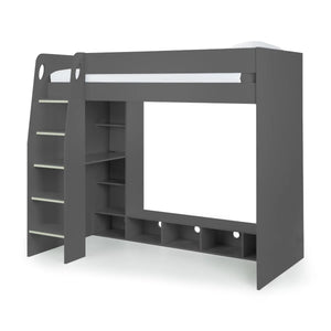 Nebula High Sleeper Gaming Bed with Integrated Desk, TV Space & Storage Shelving – Anthracite – UK Single (90 x 190cm)