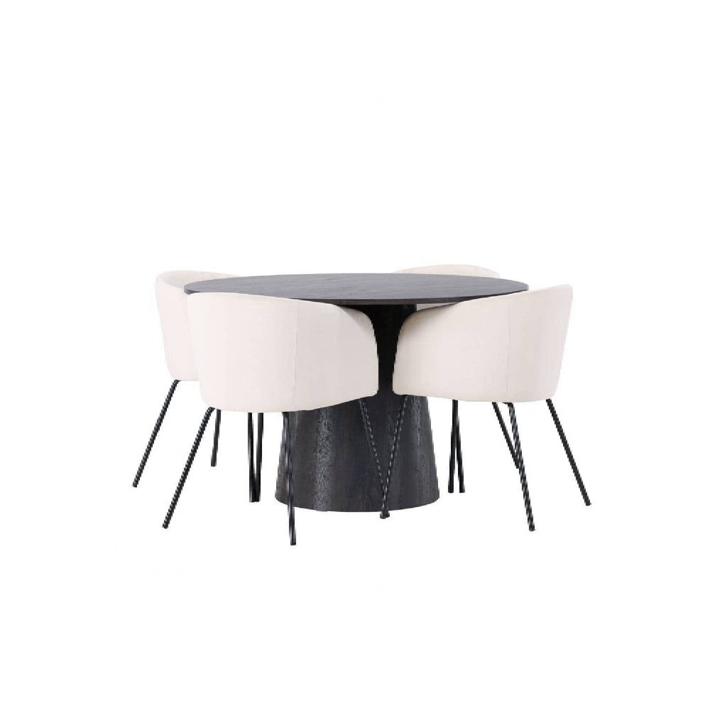Berit & Lanzo Dining Set | Round 120cm Table with 4 Beige Velvet Chairs