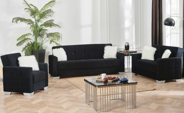 Ontario 3+2+1 Seater Sofa Bed Set Modern Black Fabric, Convertible Sofa & Bed, Living Room Furniture