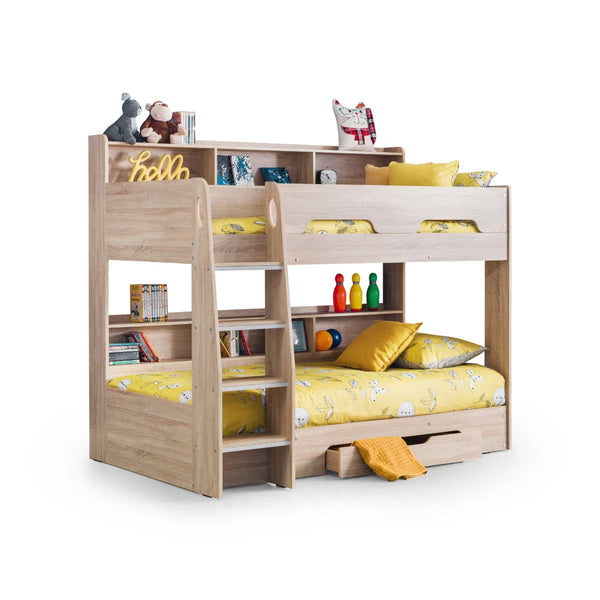Julian Bowen Orion Wooden Bunk Bed with Storage Drawer & Shelving – Sonoma Oak Finish | UK Single 90 x 190cm
