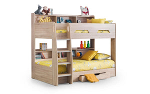 Julian Bowen Orion Wooden Bunk Bed with Storage Drawer & Shelving – Sonoma Oak Finish | UK Single 90 x 190cm