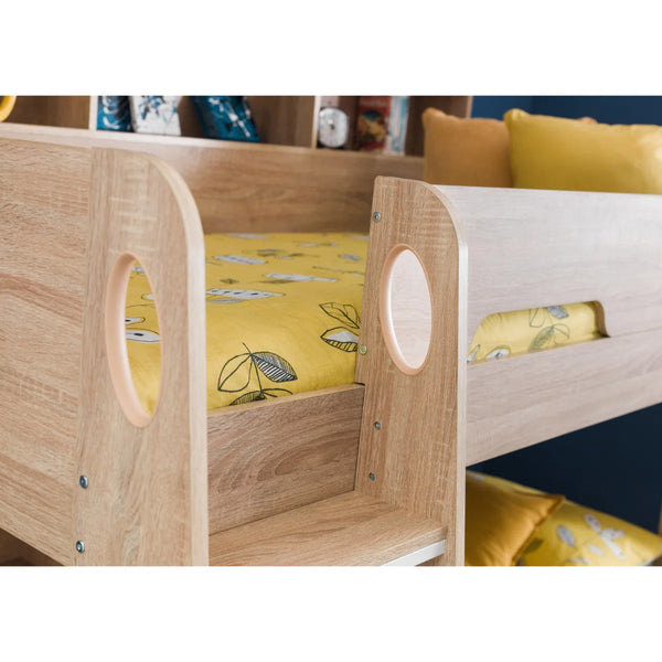 Julian Bowen Orion Wooden Bunk Bed with Storage Drawer & Shelving – Sonoma Oak Finish | UK Single 90 x 190cm