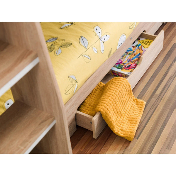 Julian Bowen Orion Wooden Bunk Bed with Storage Drawer & Shelving – Sonoma Oak Finish | UK Single 90 x 190cm