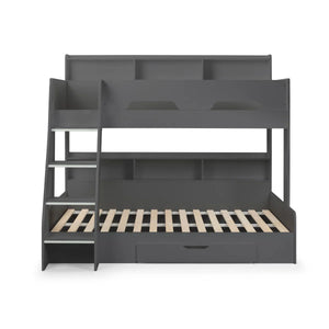 Julian Bowen Orion Triple Sleeper Bunk Bed with Small Double Bed, Storage Shelving & Pull-Out Drawer – White or Anthracite