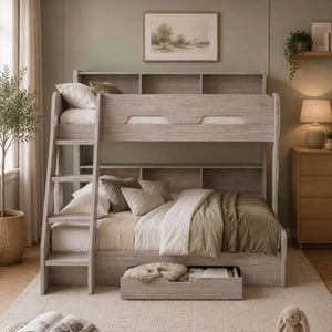 Julian Bowen Orion Triple Sleeper Bunk Bed with Small Double Bed, Storage Shelving & Pull-Out Drawer – White or Anthracite