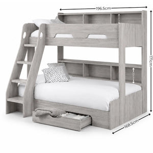 Julian Bowen Orion Triple Sleeper Bunk Bed with Small Double Bed, Storage Shelving & Pull-Out Drawer – White or Anthracite