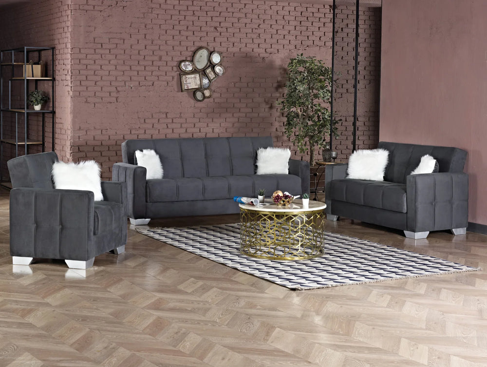 Ottawa 3+2+1 Seater Sofa Bed Set – Modern Black Fabric, Convertible Sofa & Bed, Living Room Furniture