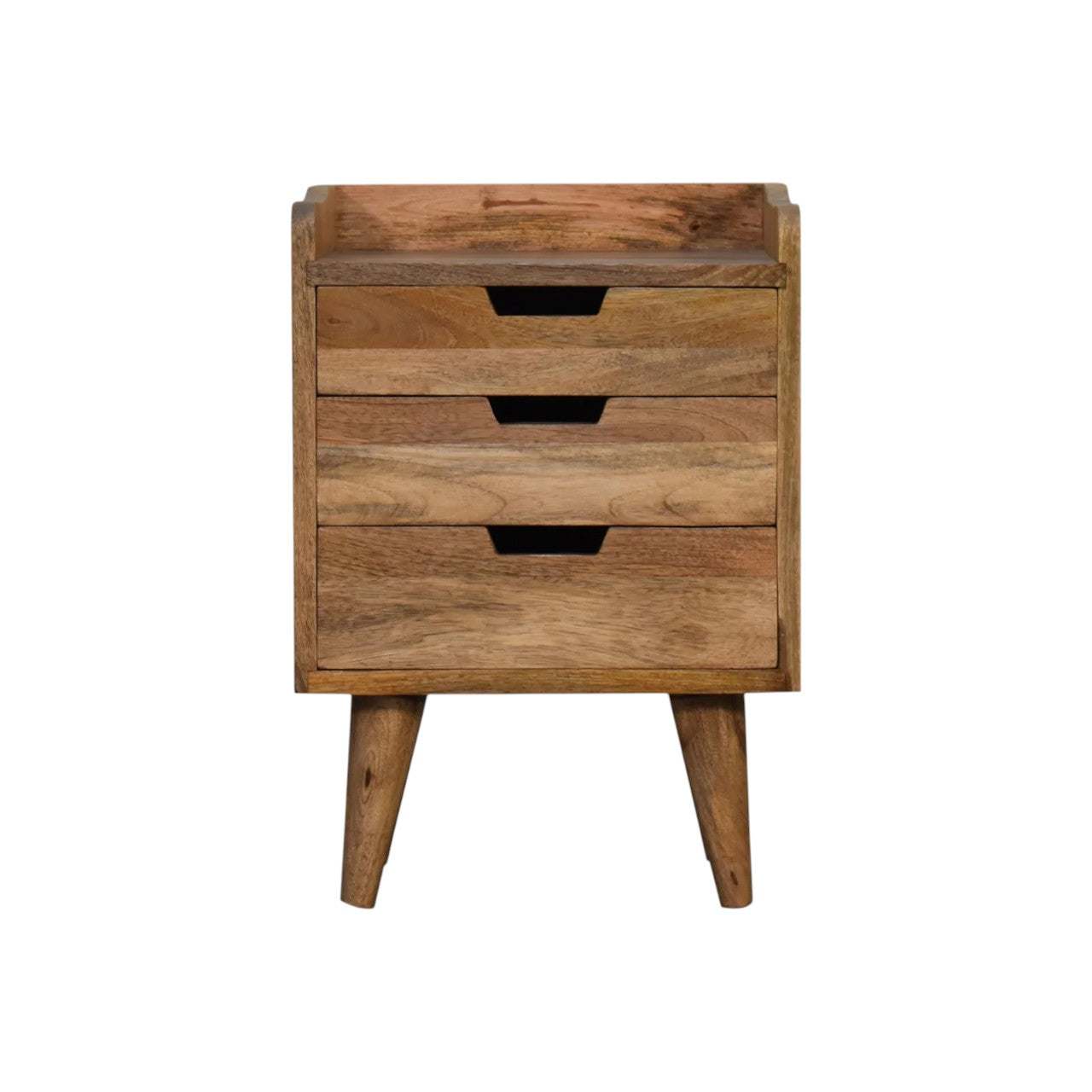 Oak ish Small Gallery Back Bedside Table