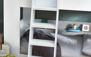 Julian Bowen Parsec White Wooden Bunk Bed with Storage Shelving & Glow-in-the-Dark Ladder Steps