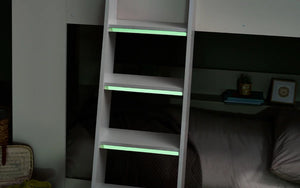 Julian Bowen Parsec White Wooden Bunk Bed with Storage Shelving & Glow-in-the-Dark Ladder Steps