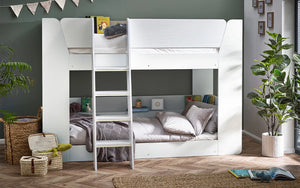 Julian Bowen Parsec White Wooden Bunk Bed with Storage Shelving & Glow-in-the-Dark Ladder Steps