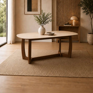 Portland 180cm Rectangular Dining Table with Natural Stone Effect Top & Walnut Finish Base